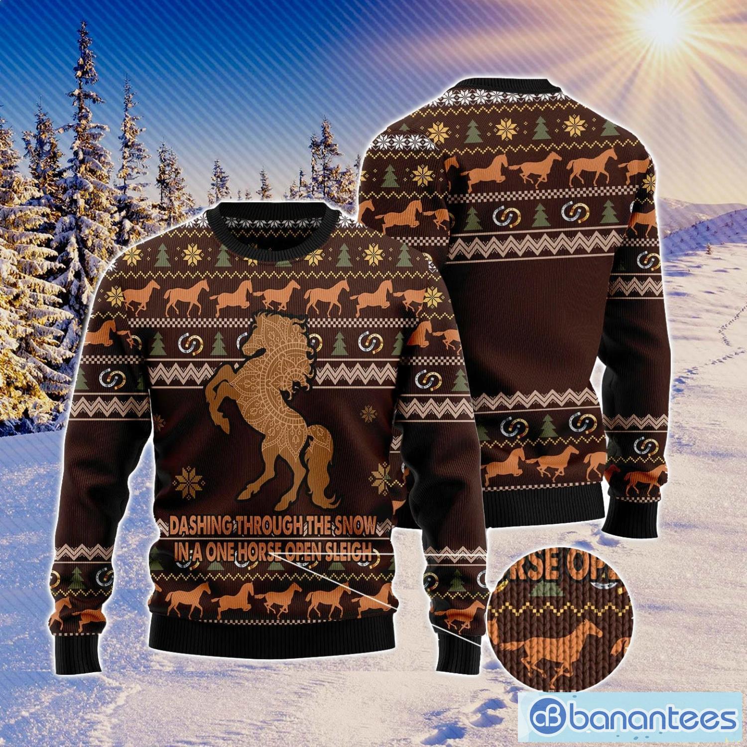 Horse Through Snow Ugly Christmas Sweater AOP All Over Printed Sweater Holiday Party Gift Product Photo 1