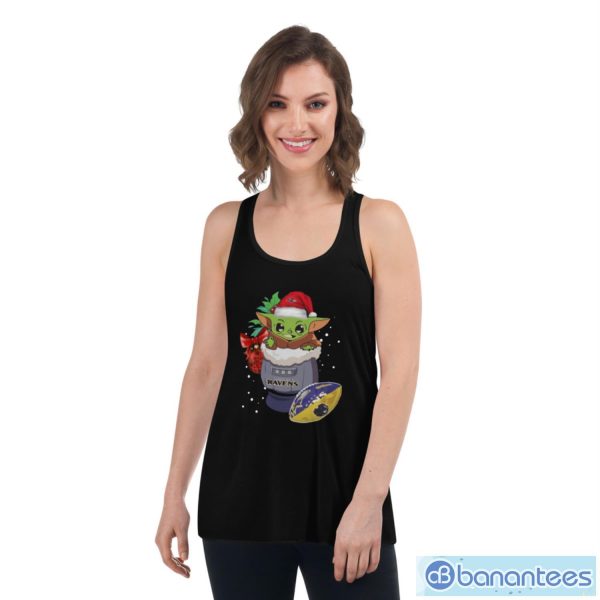 Hot Baltimore Ravens Christmas Baby Yoda Star Wars Funny Happy Nfl T-Shirt - Women's Flowy Racerback Tank