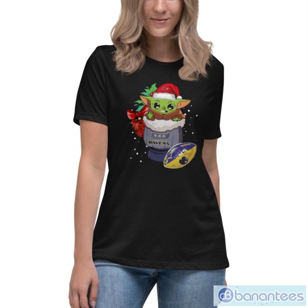 Hot Baltimore Ravens Christmas Baby Yoda Star Wars Funny Happy Nfl T-Shirt - Women's Relaxed Short Sleeve Jersey Tee