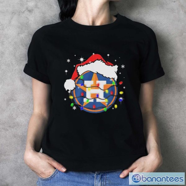 Houston Astros Logo Santa Hat Christmas Light Shirt - Ladies T-Shirt