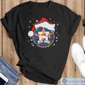 Houston Astros Logo Santa Hat Christmas Light Shirt - Black T-Shirt