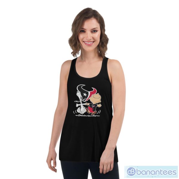 Houston Texans Charlie Brown Snoopy Houston Texans T-Shirt - Women's Flowy Racerback Tank