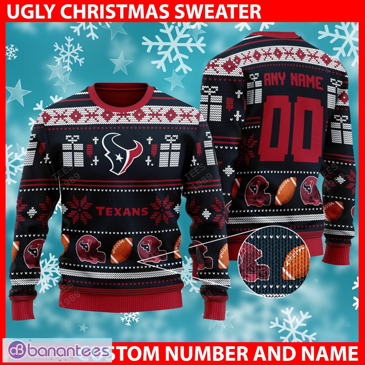 Custom Name And Number Texans NFL Ugly Christmas Sweater