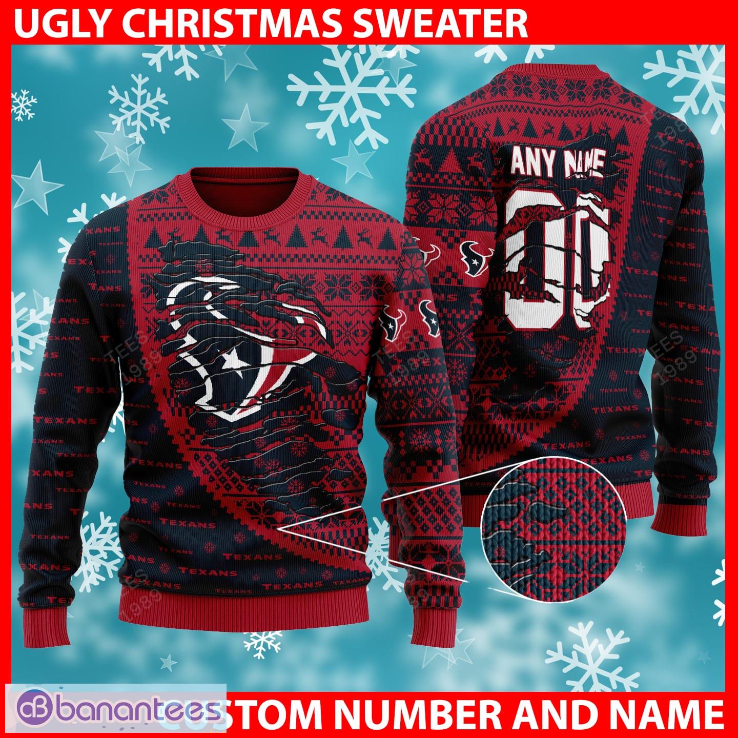 Custom Name And Number Texans NFL Ugly Christmas Sweater