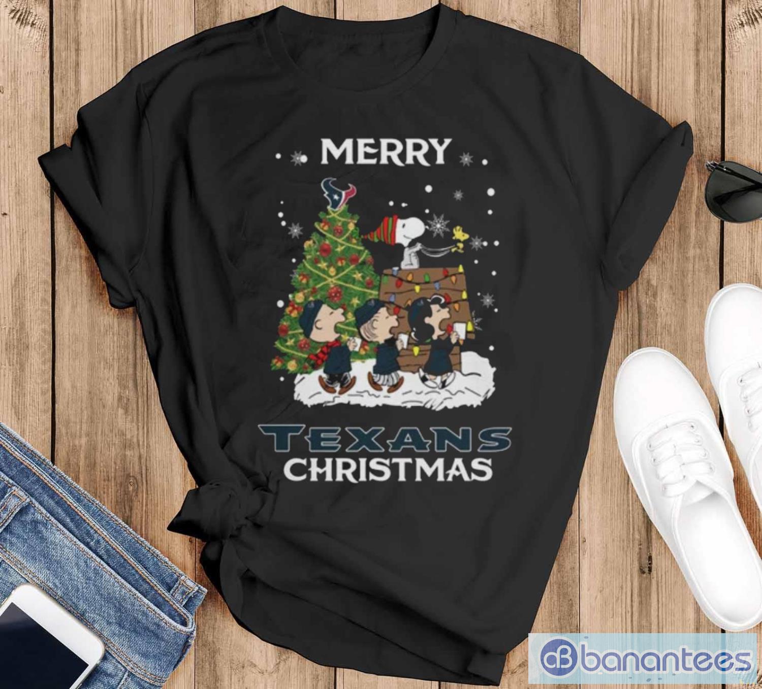 Houston Texans Snoopy Family Christmas Shirt - Black T-Shirt