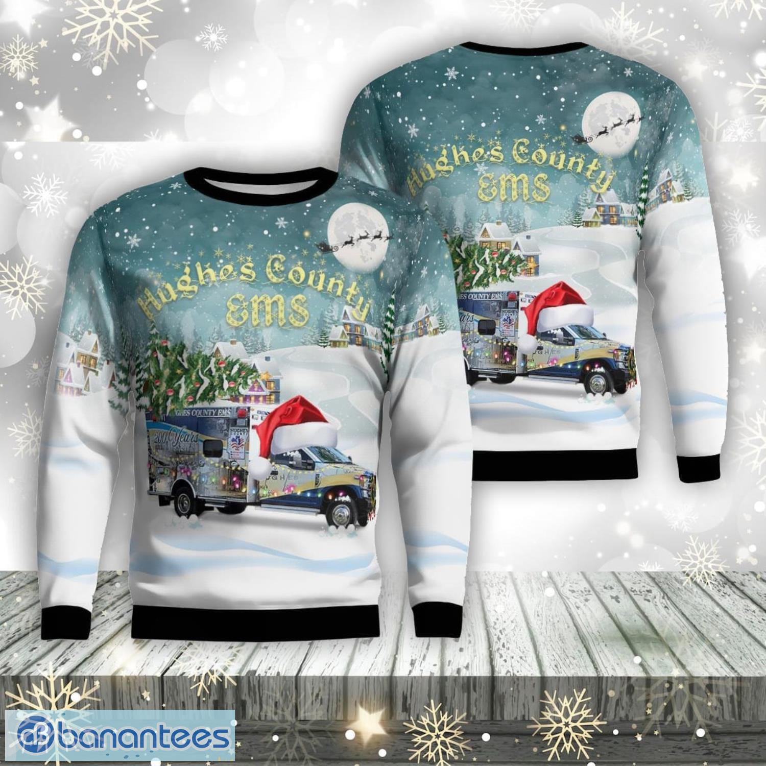 hughes county emergency medical service santa hat aop christmas ugly sweater christmas season gift image Hughes County Emergency Medical Service Santa Hat AOP Christmas Ugly Sweater Christmas Season Gift Product Photo 1