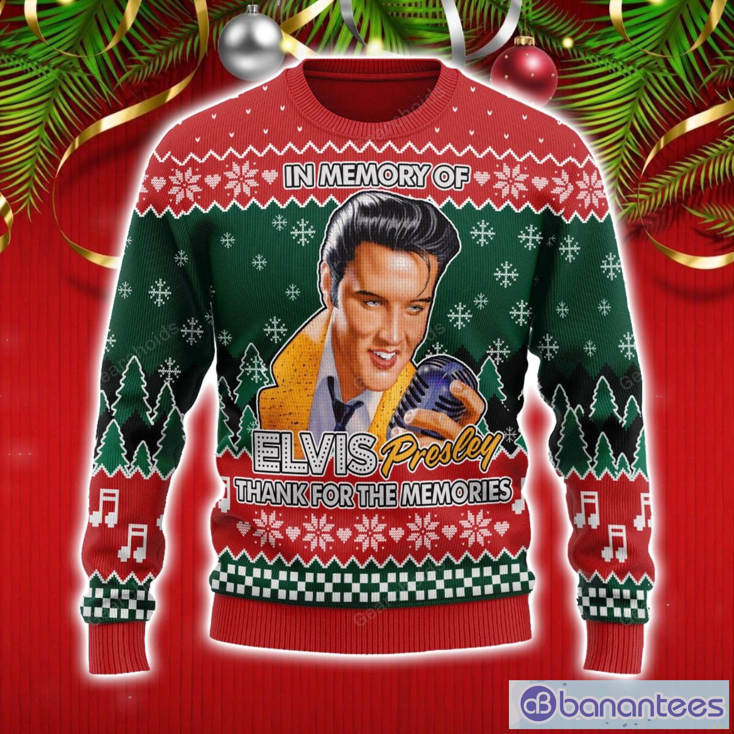 Elvis With Grandma Christmas Ugly Sweater All Over Printed Sweater Christmas  Gift - Banantees