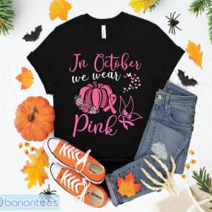 In October We Wear Pink Ghosts & Pumpkins For Breast Cancer T-Shirt Sweatshirt Hoodie Unisex Halloween Gift Product Photo 1