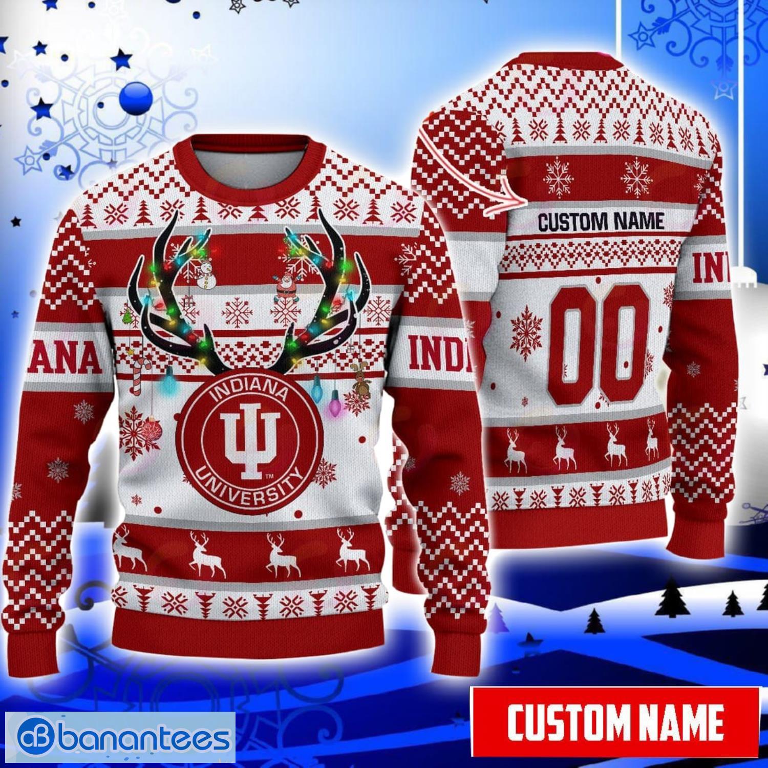 Indiana Hoosiers Reindeer Pattern Special Custom Name And Number Ugly Christmas Sweater NCAA Fans Gifft Product Photo 1