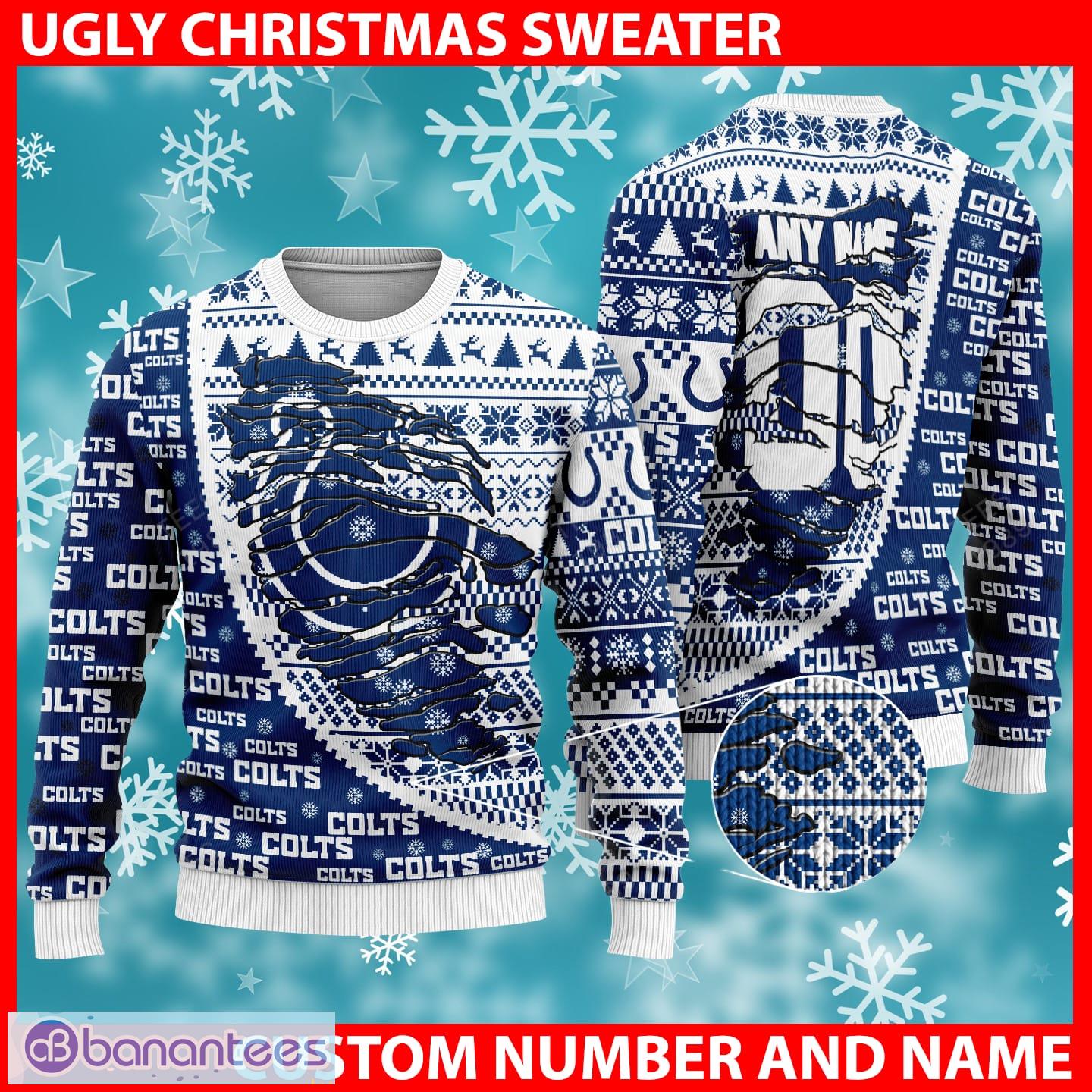 Indianapolis Colts NFL Christmas Snow Reindeer Ugly Xmas Sweater Custom Number And Name - Indianapolis Colts NFL Christmas Knitted Sweater Photo 1