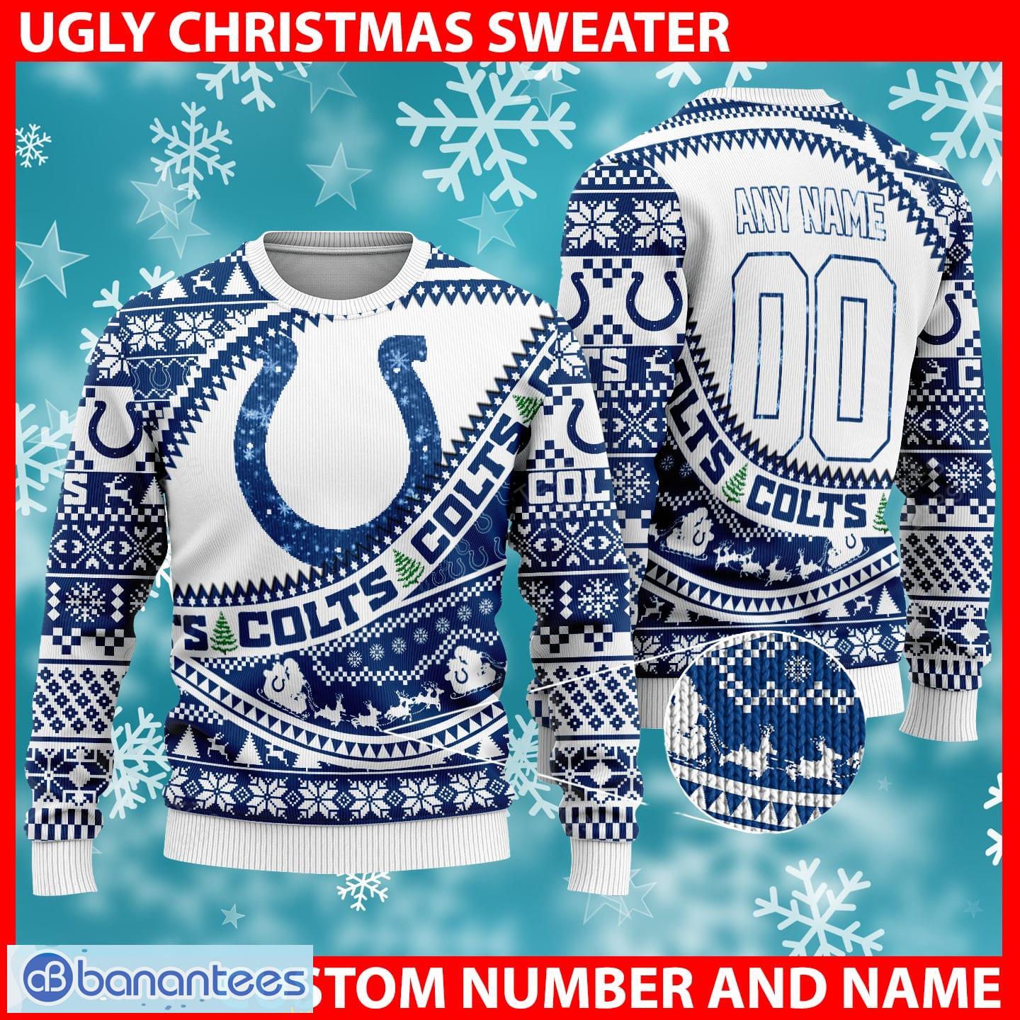 Indianapolis Colts NFL Ugly Snow Reindeer Ugly Xmas Sweater Custom Number And Name - Indianapolis Colts NFL Ugly Knitted Sweater Photo 1