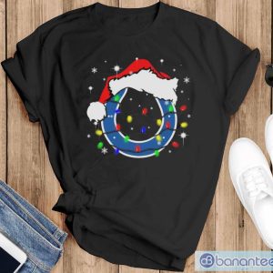 Indianapolis Colts Santa Hat Christmas Light Shirt - Black T-Shirt