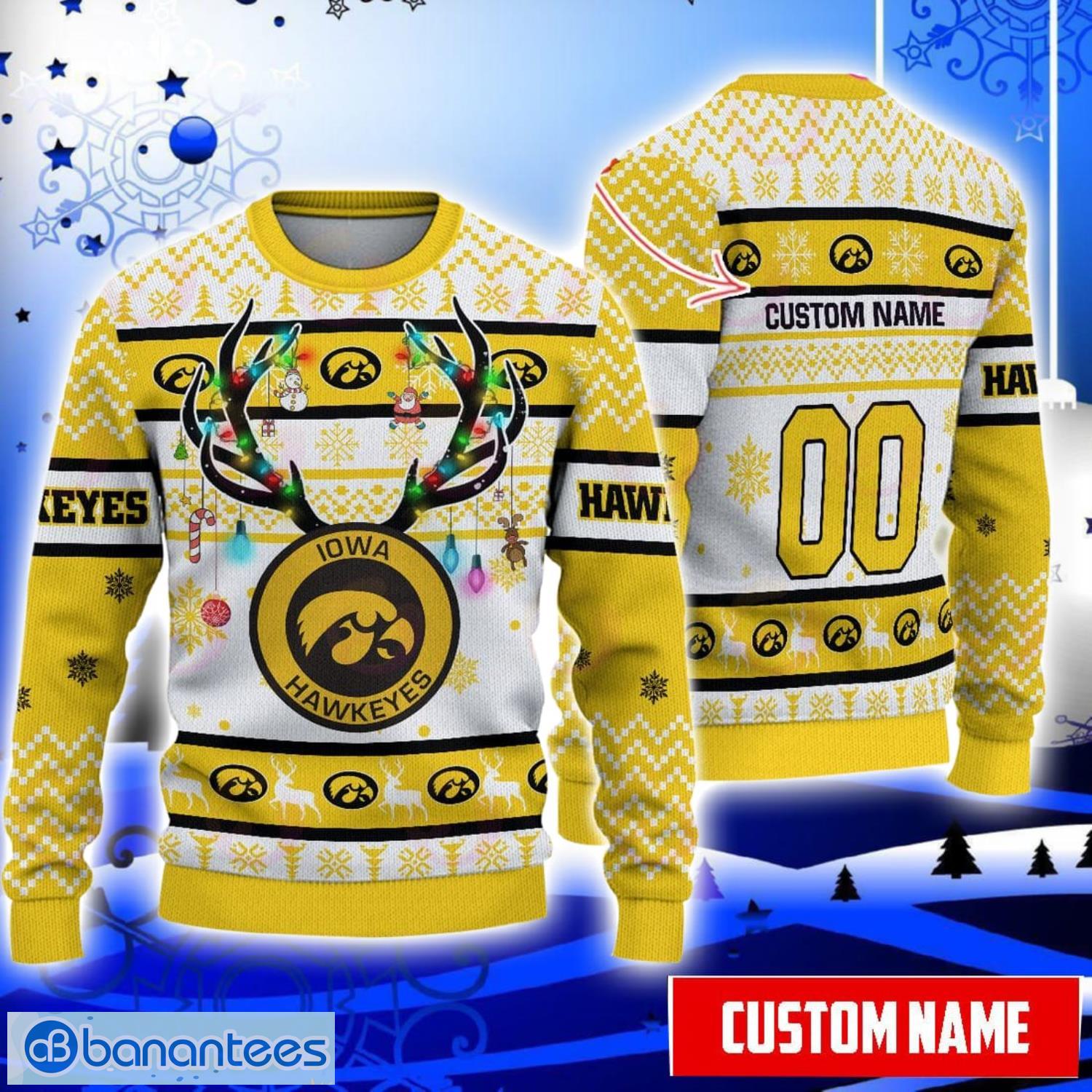 Iowa Hawkeyes Reindeer Pattern Special Custom Name And Number Ugly Christmas Sweater NCAA Fans Gifft Product Photo 1