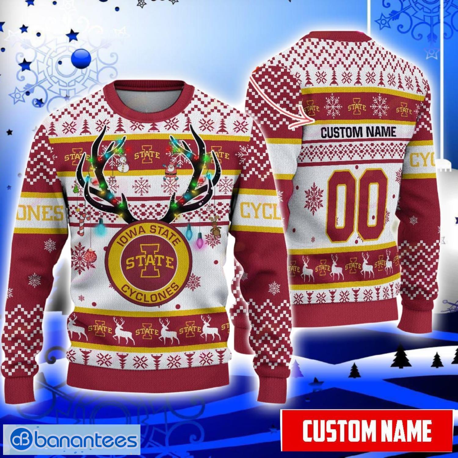 Iowa State Cyclones Reindeer Pattern Special Custom Name And Number Ugly Christmas Sweater NCAA Fans Gifft Product Photo 1