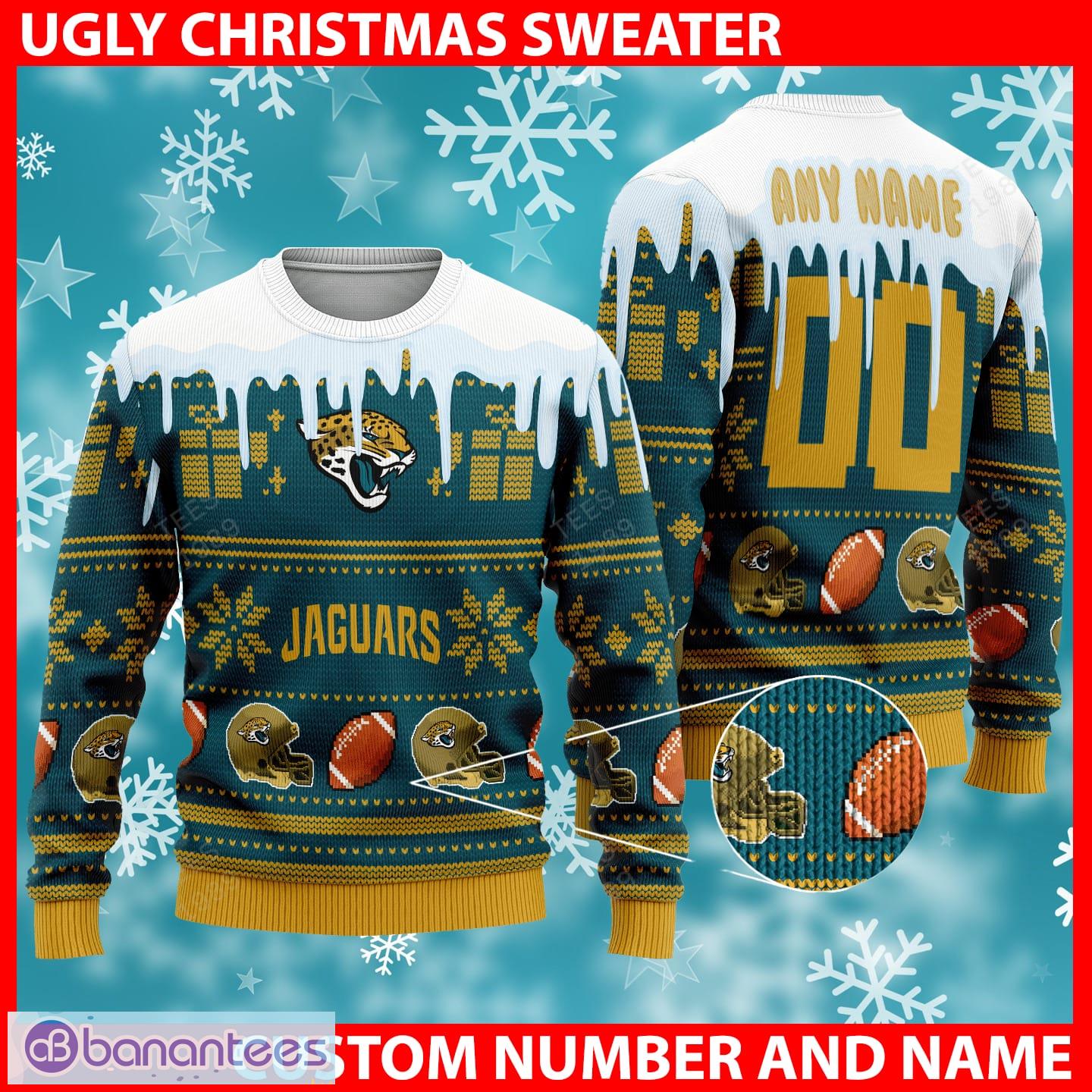 Custom Name And Number Jaguars NFL Ugly Christmas Sweater