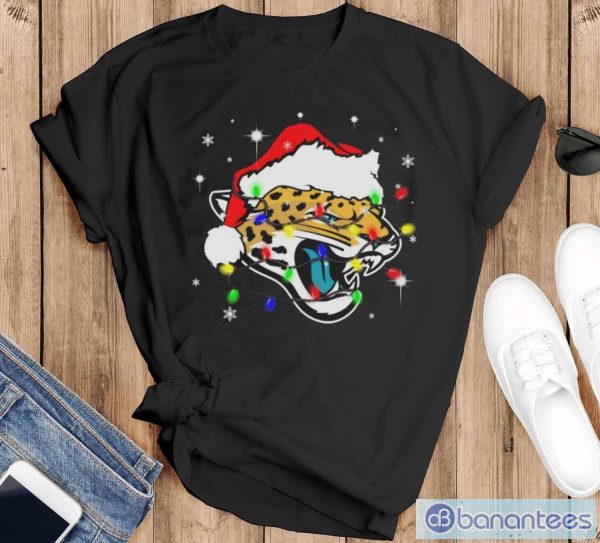 Jacksonville Jaguars Santa Hat Christmas Light Shirt - Black T-Shirt