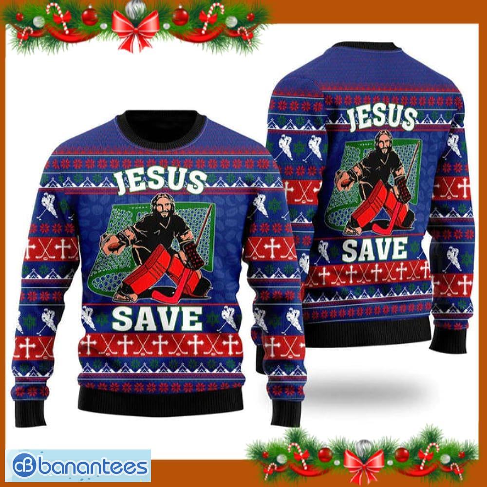 Jesus Saves Hockey Ugly Christmas Sweater Xmas Gift Men And Women Christmas  Sweater