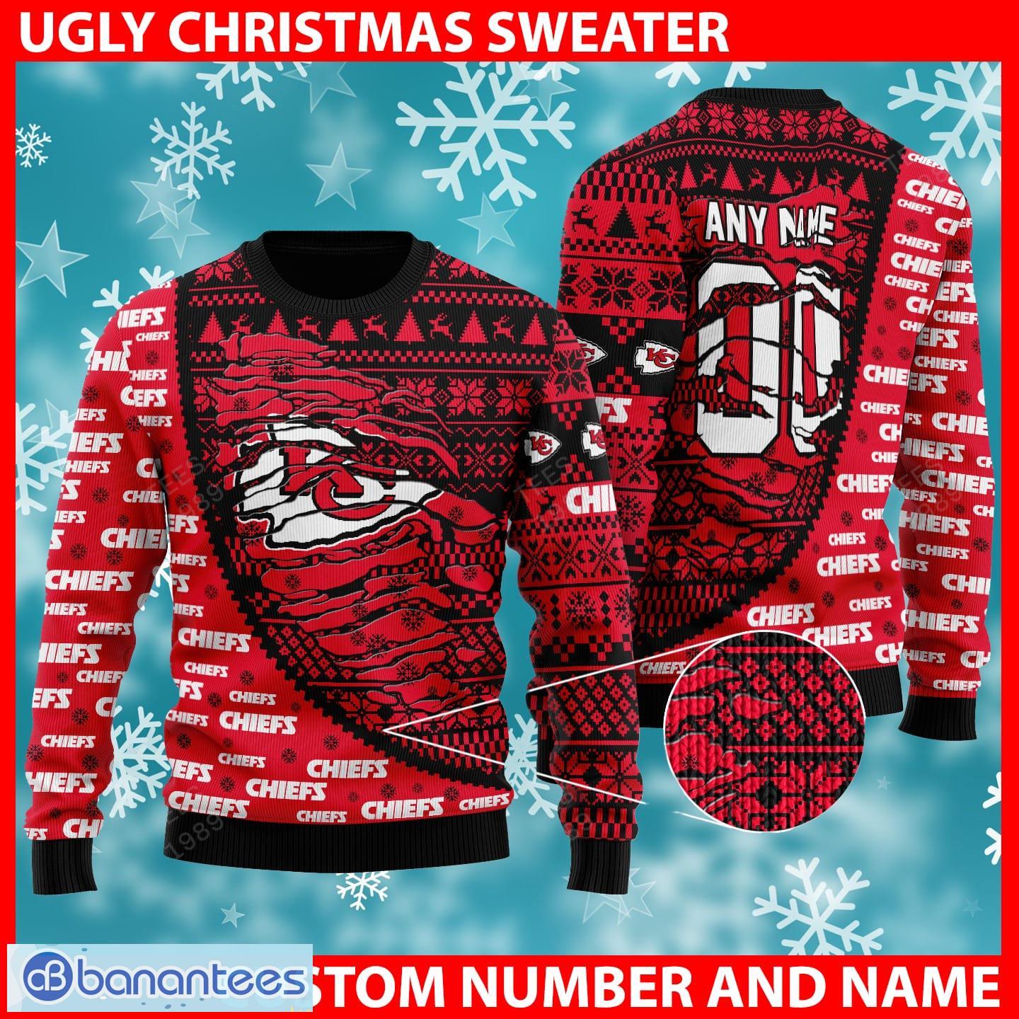 NFL Kansas City Chiefs Custom Name And Number 3D Ugly Christmas