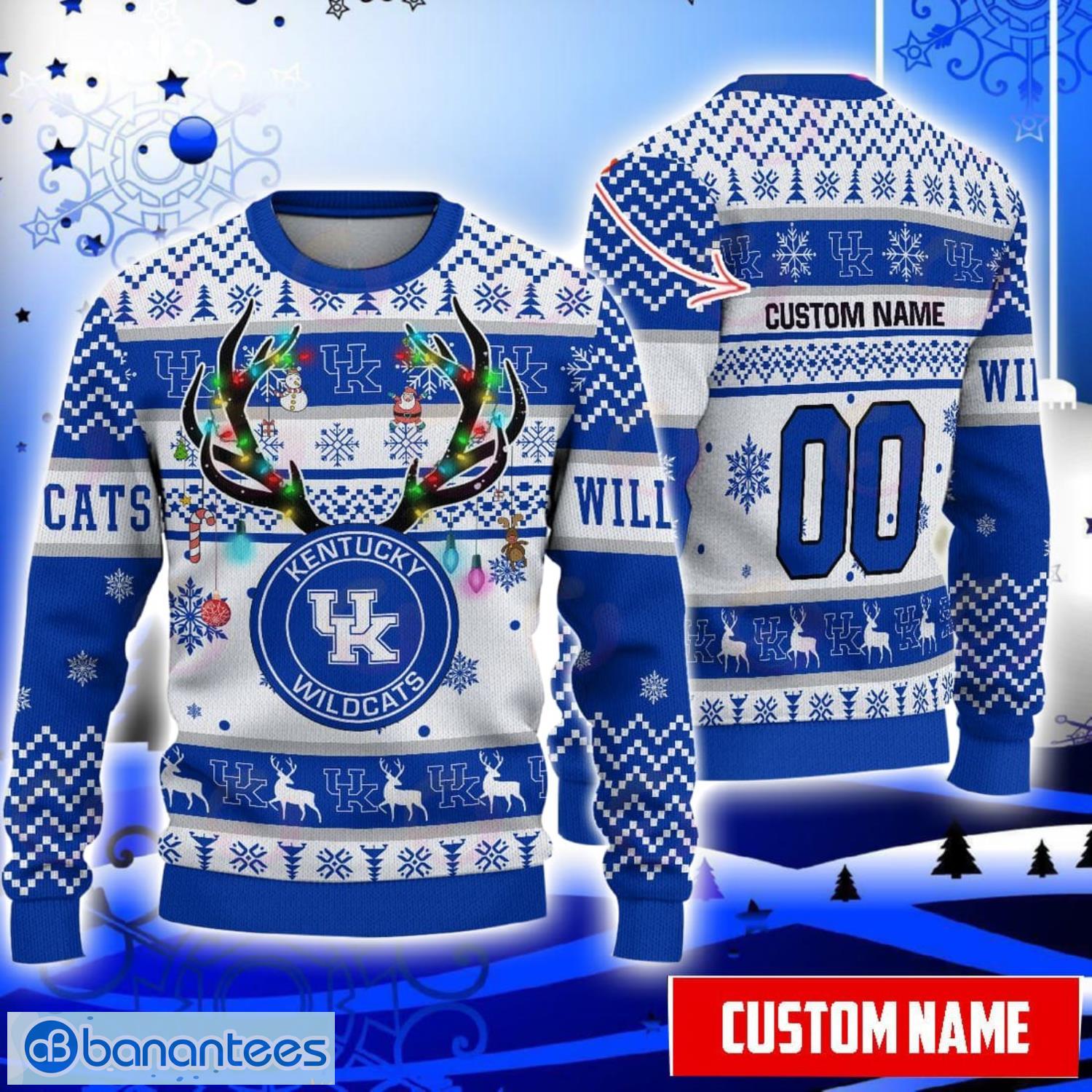 Kentucky Wildcats Reindeer Pattern Special Custom Name And Number Ugly Christmas Sweater NCAA Fans Gifft Product Photo 1