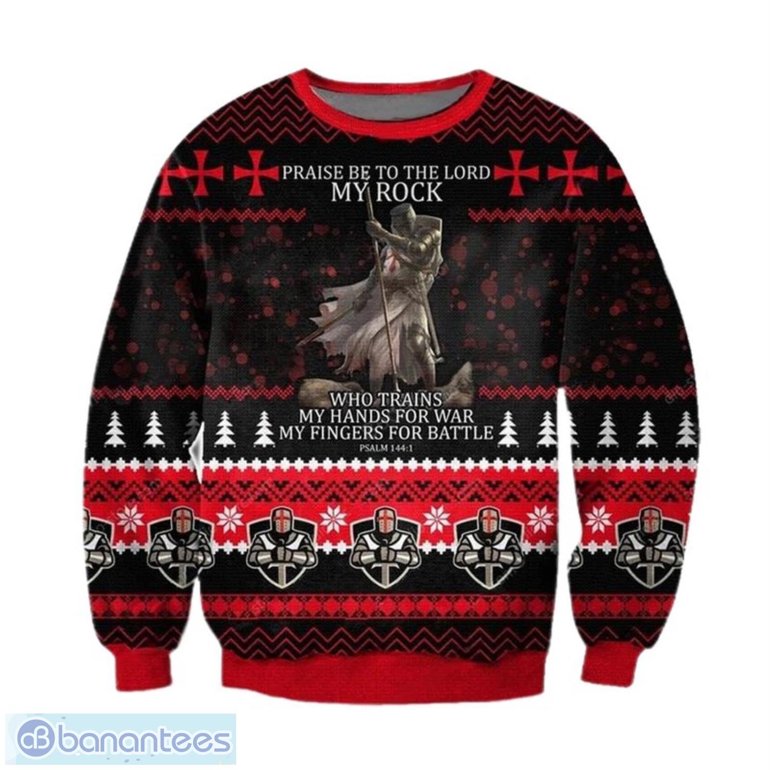 knight templar praise be to the lord my rock psalm 3d ugly christmas sweater christmas gift image Knight Templar, Praise be to the Lord, my Rock! Psalm 3D Ugly Christmas Sweater Christmas Gift Product Photo 1