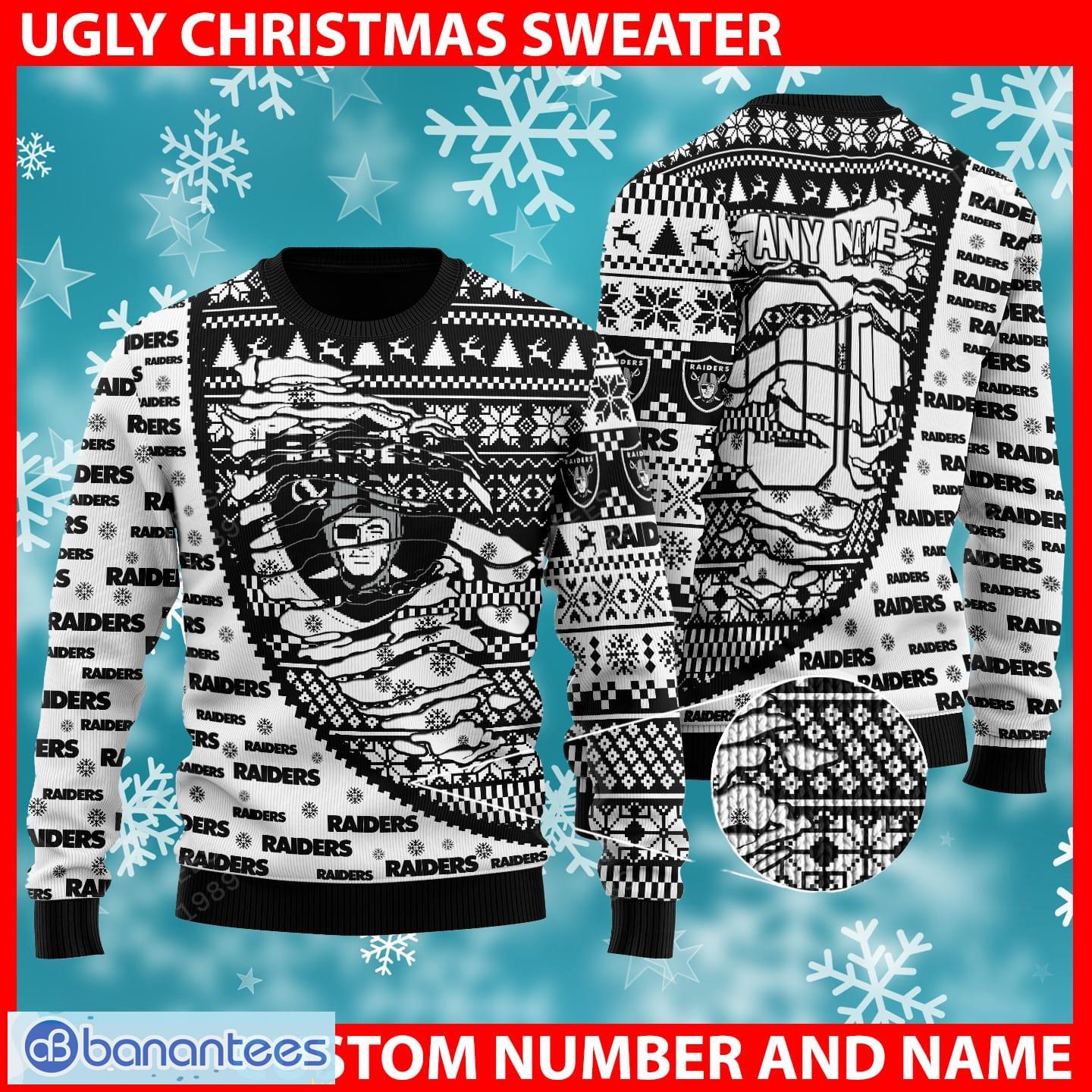 NFL Las Vegas Raiders Thermos 3D Ugly Christmas Sweater Custom Number And  Name - YesItCustom