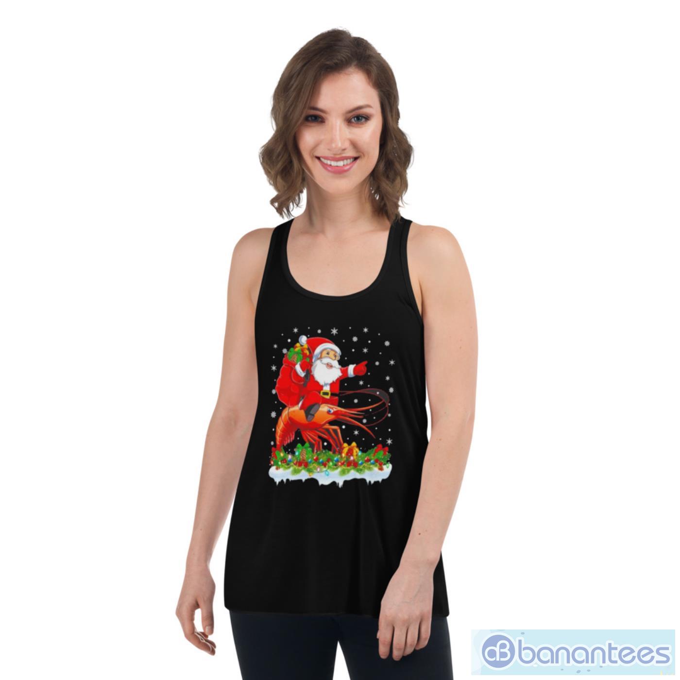 lighting-xmas-santa-claus-riding-prawn-fish-christmas-shirt-3.jpeg Lighting Xmas Santa Claus Riding Prawn Fish Christmas Shirt - Women's Flowy Racerback Tank