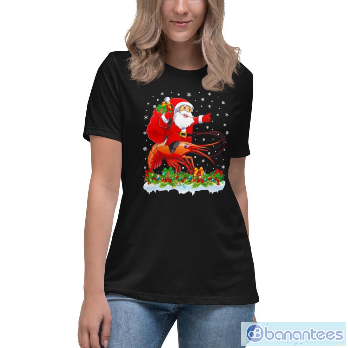 lighting-xmas-santa-claus-riding-prawn-fish-christmas-shirt-4.jpeg Lighting Xmas Santa Claus Riding Prawn Fish Christmas Shirt - Women's Relaxed Short Sleeve Jersey Tee