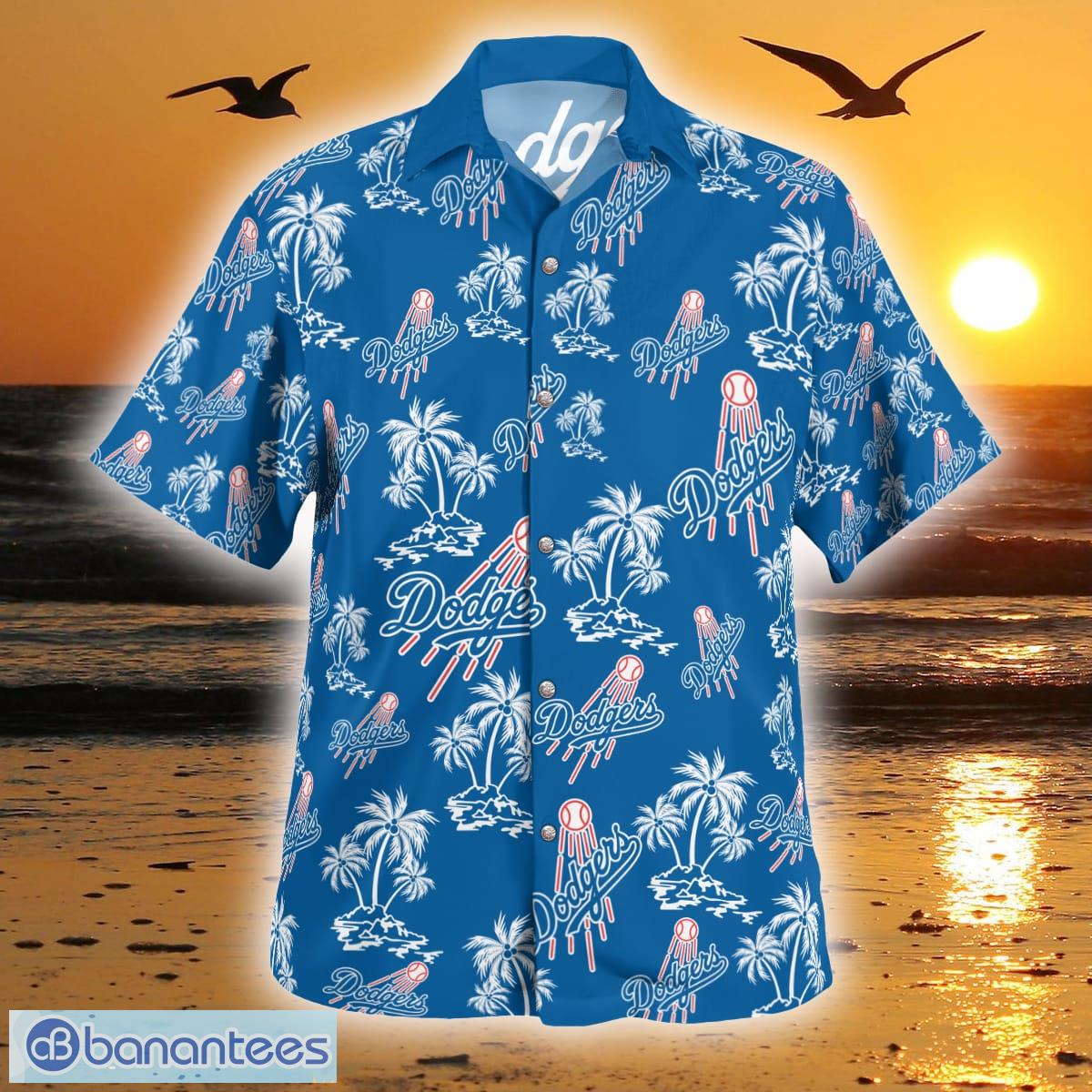 Los Angeles Dodgers Pink Yellow White Hibiscus Turquoise Background 3D  Hawaiian Shirt Gift For Fans Gift For Fans