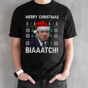 Merry Christmas Biaaatch Movie Quotes T-shirt, Michael Scott Christmas Shirt - Black Unisex T-Shirt