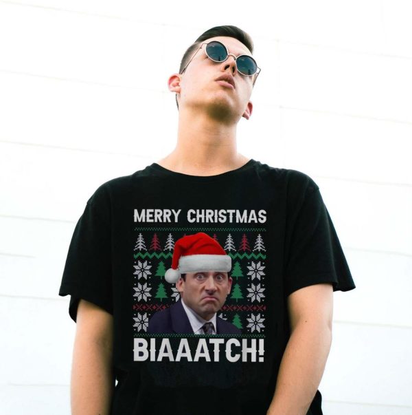 Merry Christmas Biaaatch Movie Quotes T-shirt, Michael Scott Christmas Shirt - G500 Gildan T-Shirt