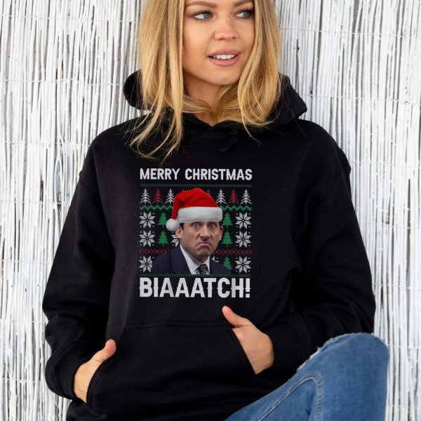Merry Christmas Biaaatch Movie Quotes T-shirt, Michael Scott Christmas Shirt - Unisex Hoodie