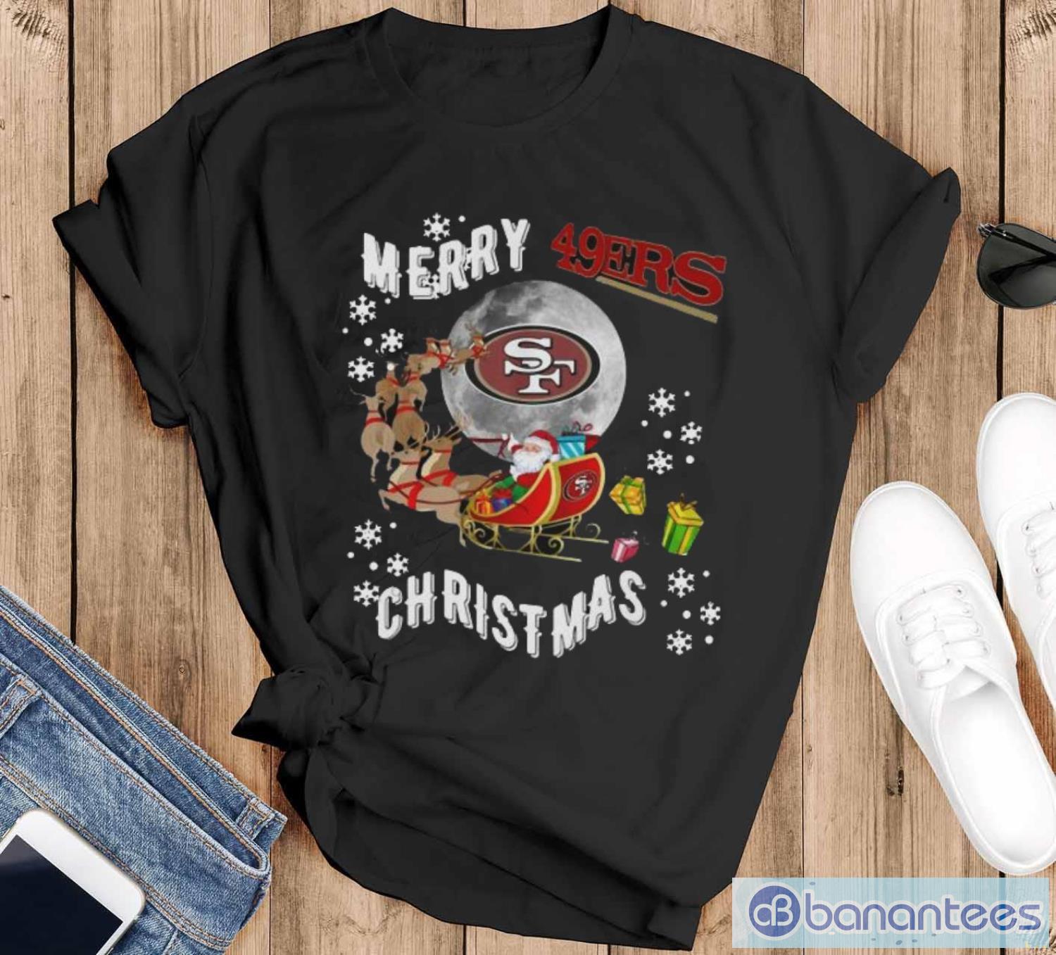 merry christmas santa claus san francisco 49ers shirt image Merry christmas santa claus san francisco 49ers shirt - Black T-Shirt