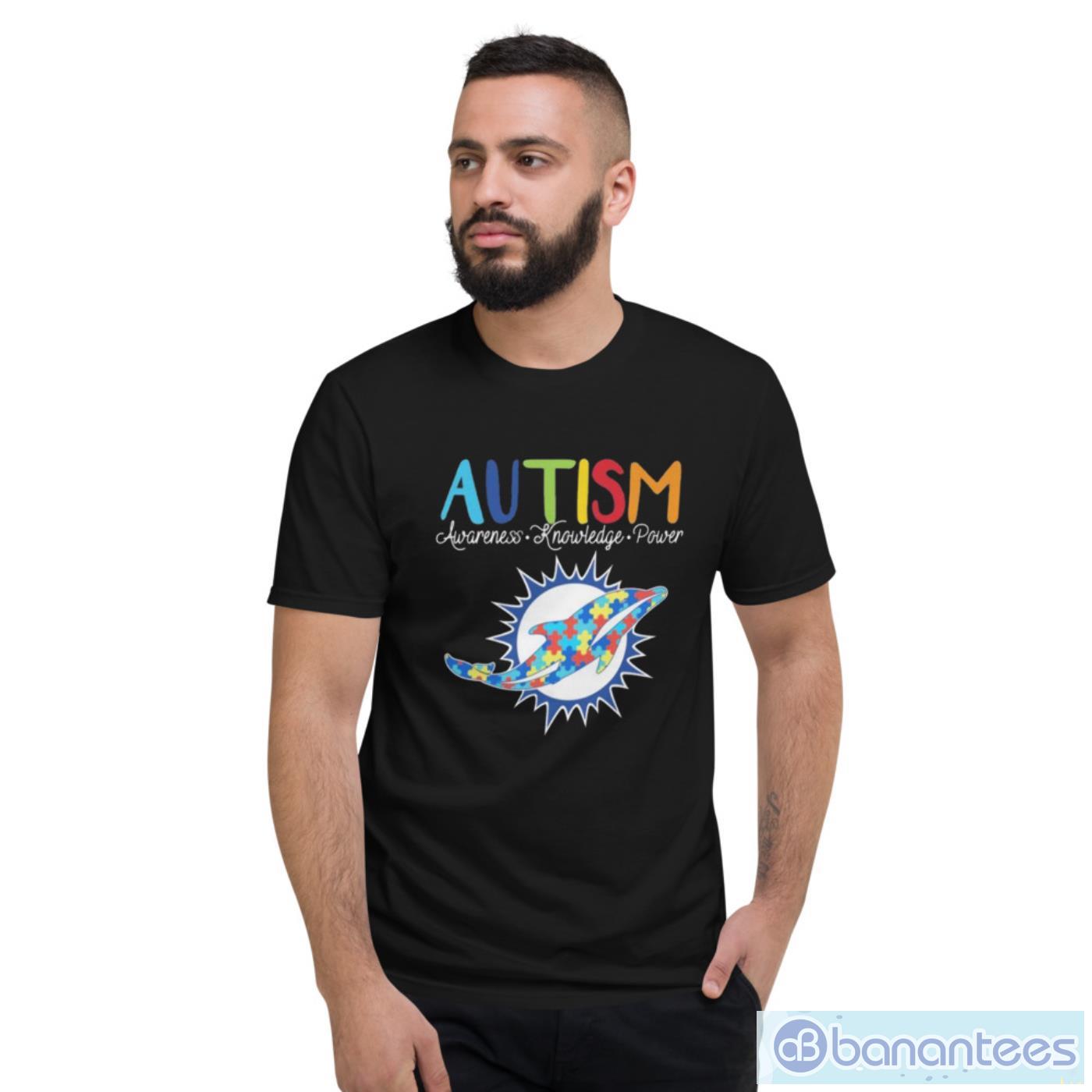 miami dolphins autism awareness knowledge power t shirt 1 image Miami Dolphins Autism Awareness Knowledge Power T-Shirt - Short Sleeve T-Shirt