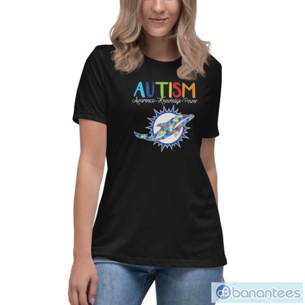 Miami Dolphins Autism Awareness Knowledge Power T-Shirt - Women's Relaxed Short Sleeve Jersey Tee
