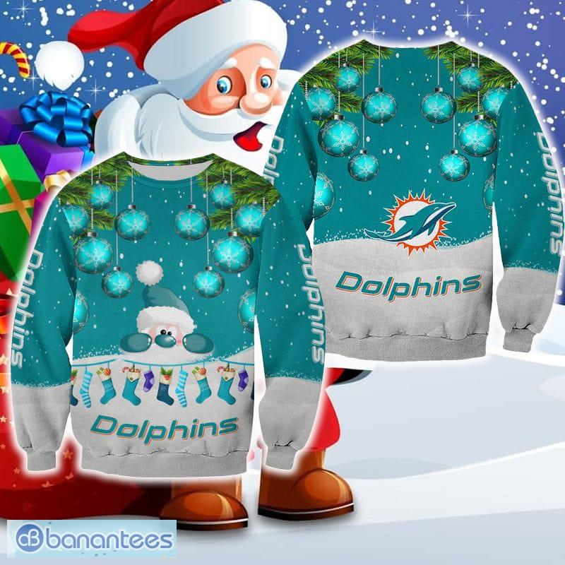 miami dolphins christmas santa ugly sweater for fans aop gift holidays image Miami Dolphins Christmas Santa Ugly Sweater For Fans AOP Gift Holidays - Miami Dolphins Christmas Santa Ugly Sweater For Fans AOP Gift Holidays