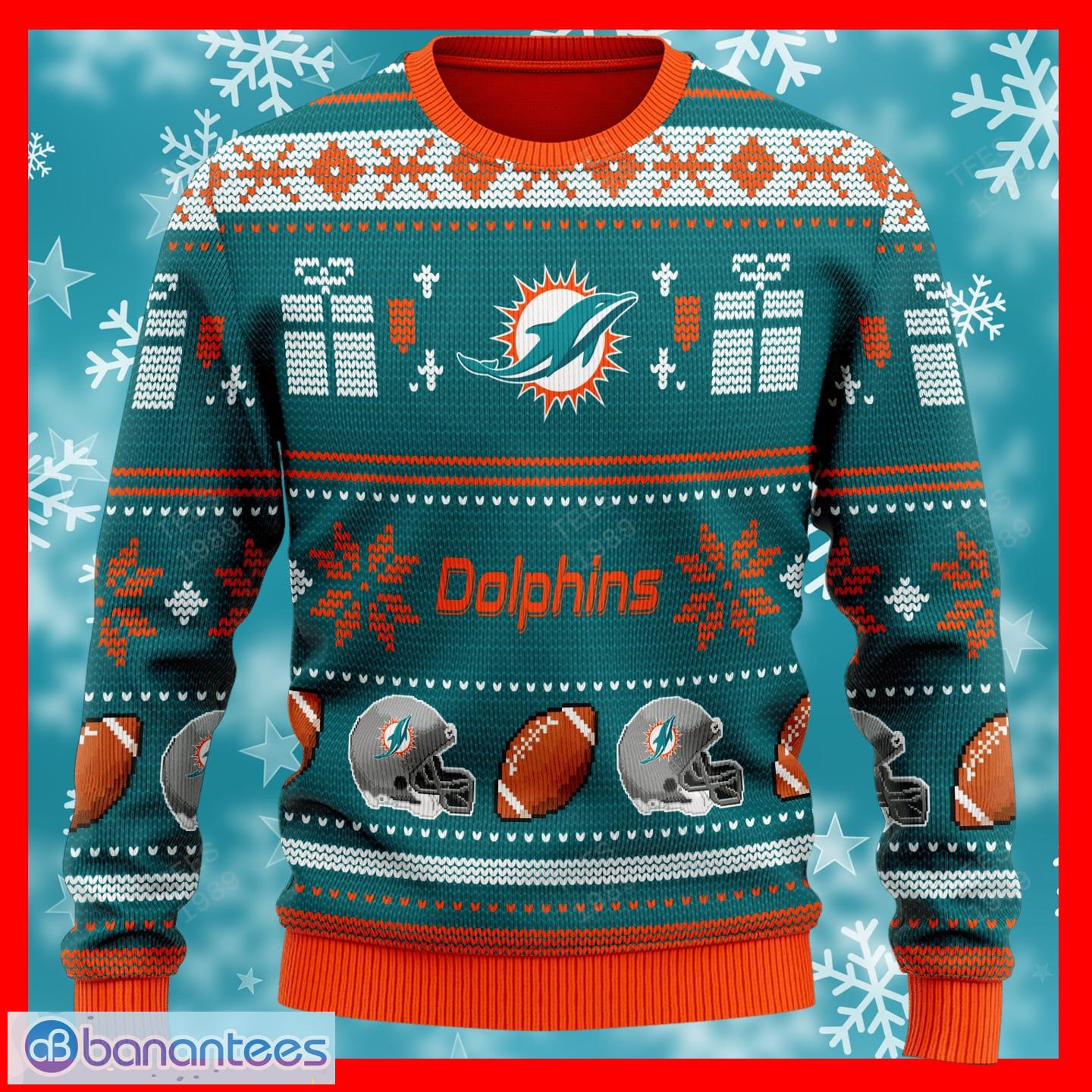 Sweater Snow Team Logo Miami Dolphins Ugly Christmas Sweater - Banantees