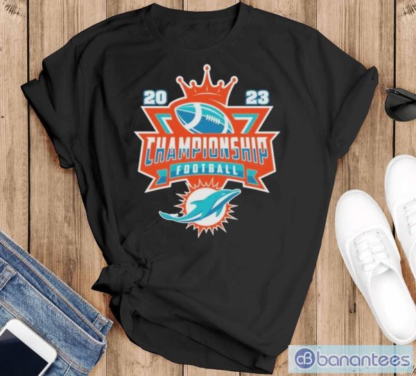 Miami Dolphins Football NFL 2023 Championship Crown Logo Shirt - Black T-Shirt