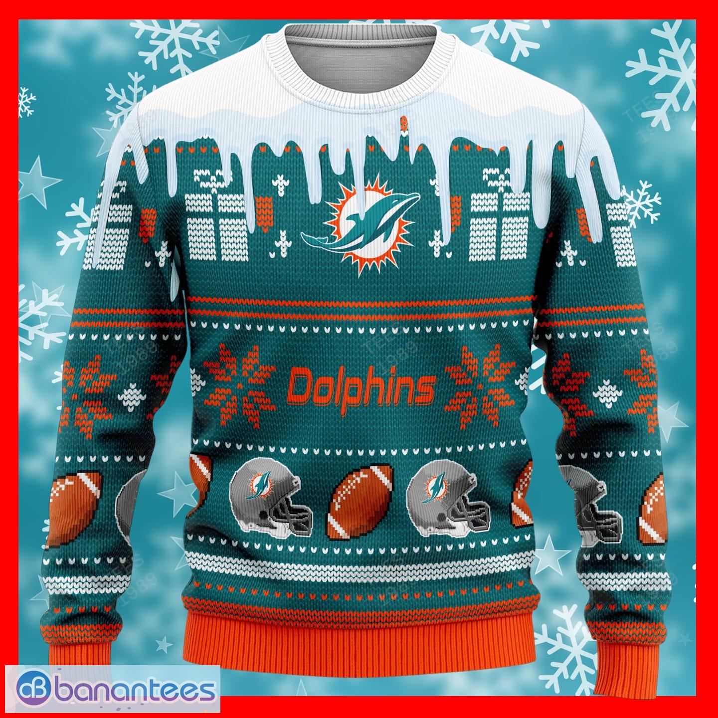 Custom Name And Number Miami Dolphins Ugly Christmas Sweater