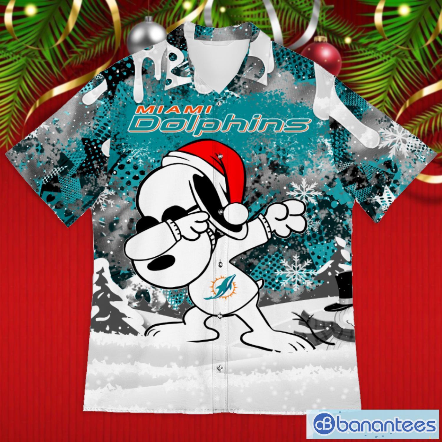 Miami Dolphins Snoopy Dabbing The Peanuts 2023 Christmas Gift Hawaiian Shirt Product Photo 1