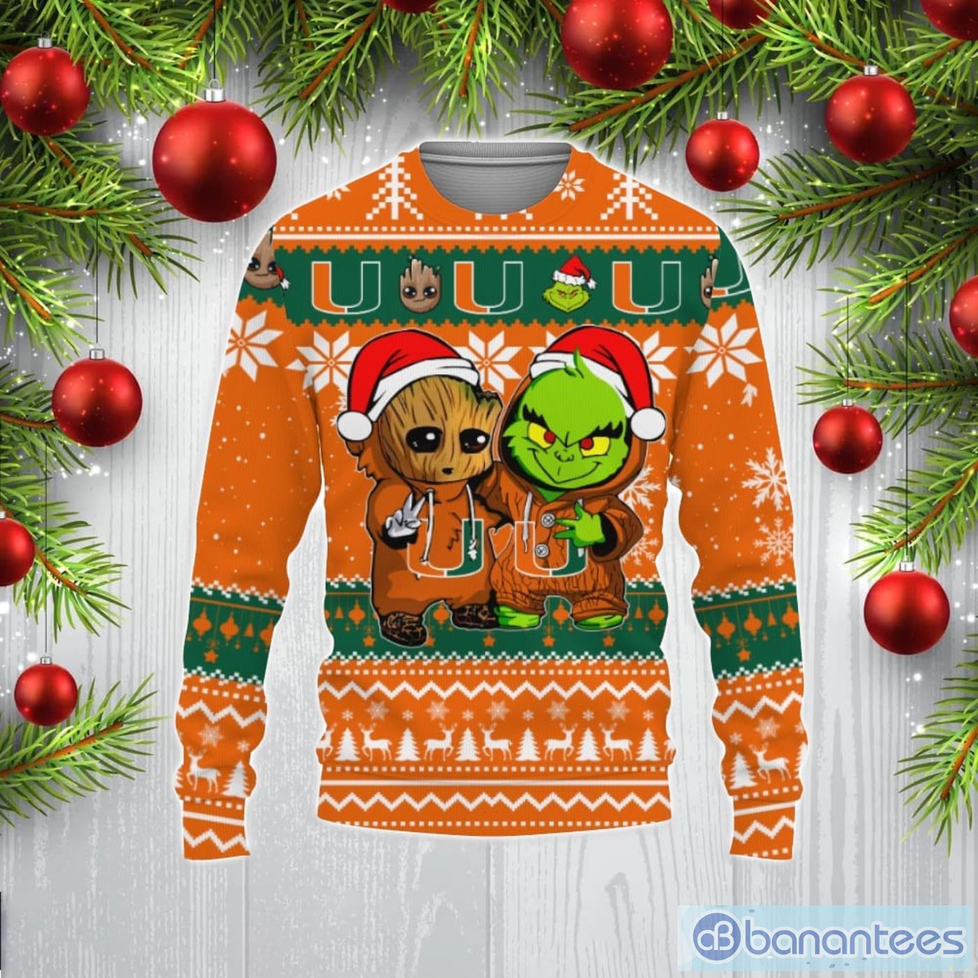 Houston Texans Baby Groot And Grinch Best Friends 3D Ugly