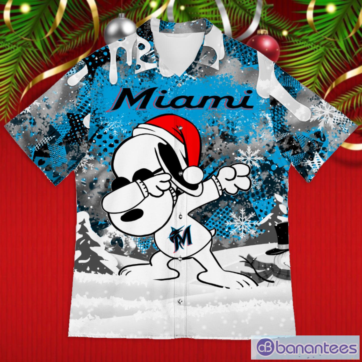 Miami Marlins Snoopy Dabbing The Peanuts 2023 Christmas Gift Hawaiian Shirt Product Photo 1