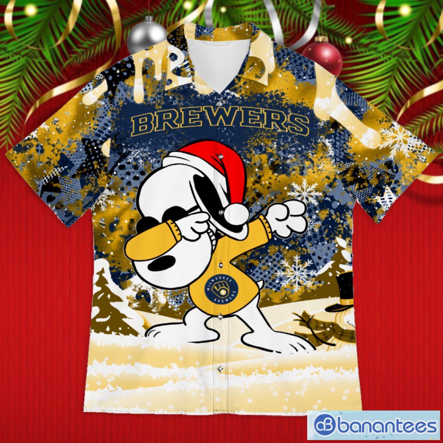 Milwaukee Brewers Snoopy Dabbing The Peanuts 2023 Christmas Gift Hawaiian Shirt Product Photo 1