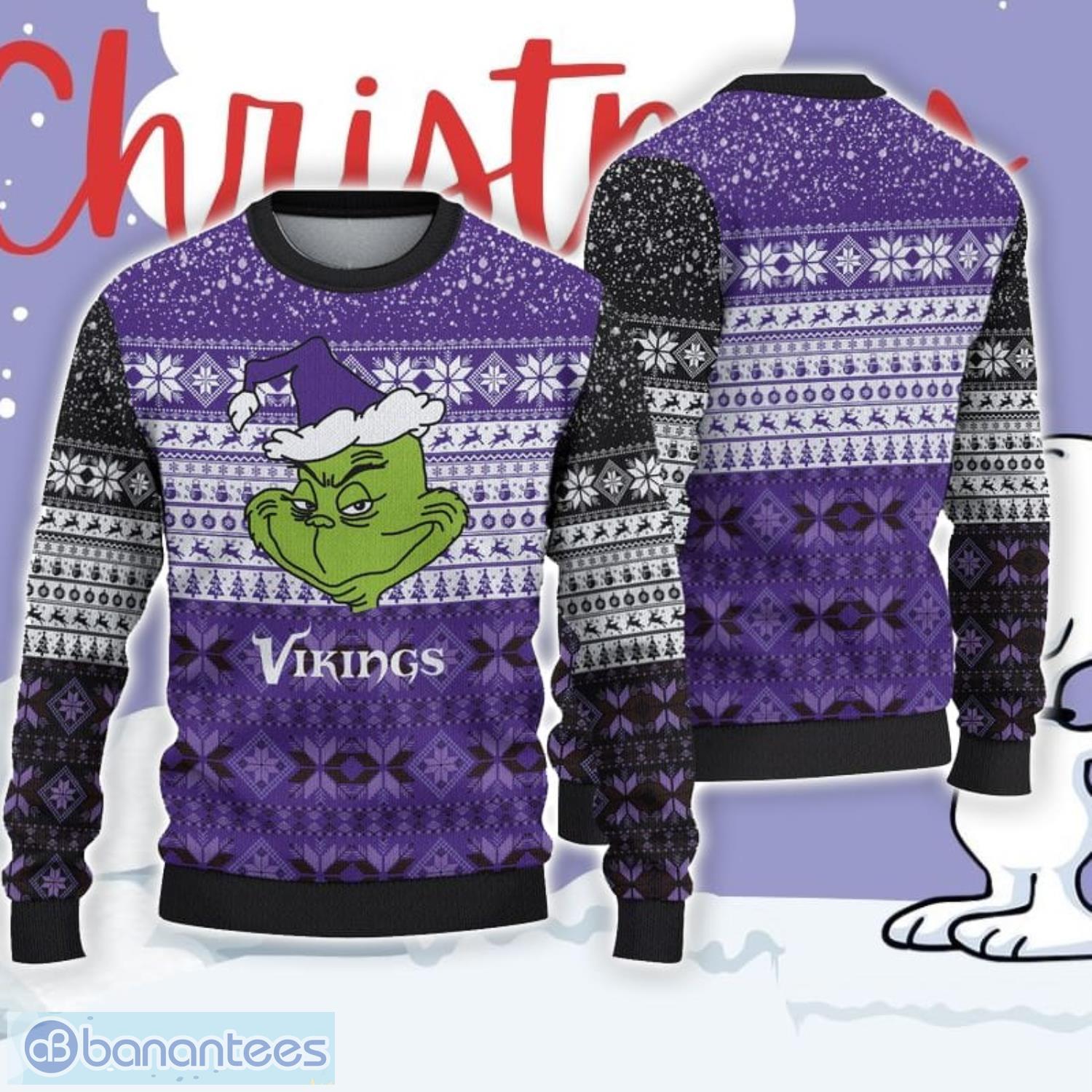 minnesota vikings christmas grinch 3d ugly christmas sweater christmas gift ideas image Minnesota Vikings Christmas Grinch 3D Ugly Christmas Sweater Christmas Gift Ideas Product Photo 1