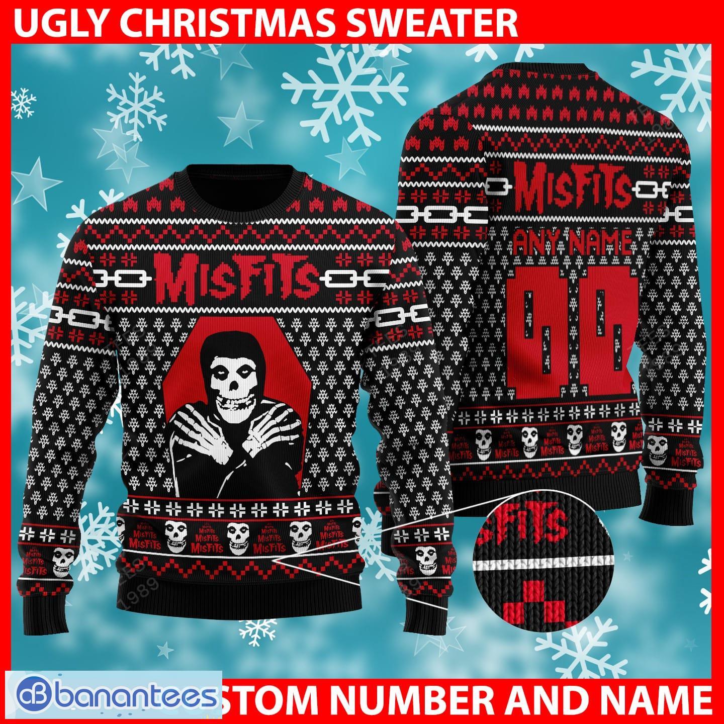 Misfits Christmas Santa Bear Knitted 3D Sweater Custom Number And