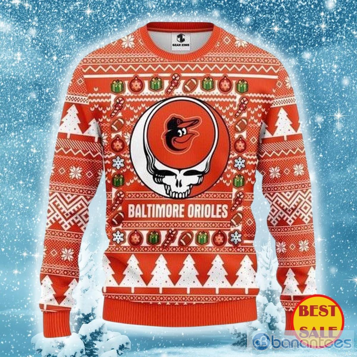 MLB Baltimore Orioles Ugly Christmas Sweater The Intelligence Of The Skull  - Banantees