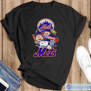 Mlb New York Mets Snoopy Charlie Brown Shirt - Black T-Shirt
