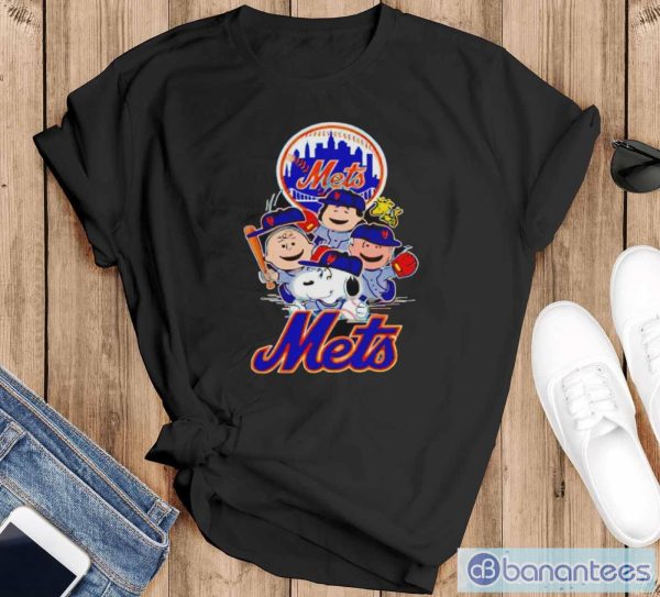 Mlb New York Mets Snoopy Charlie Brown Shirt - Black T-Shirt