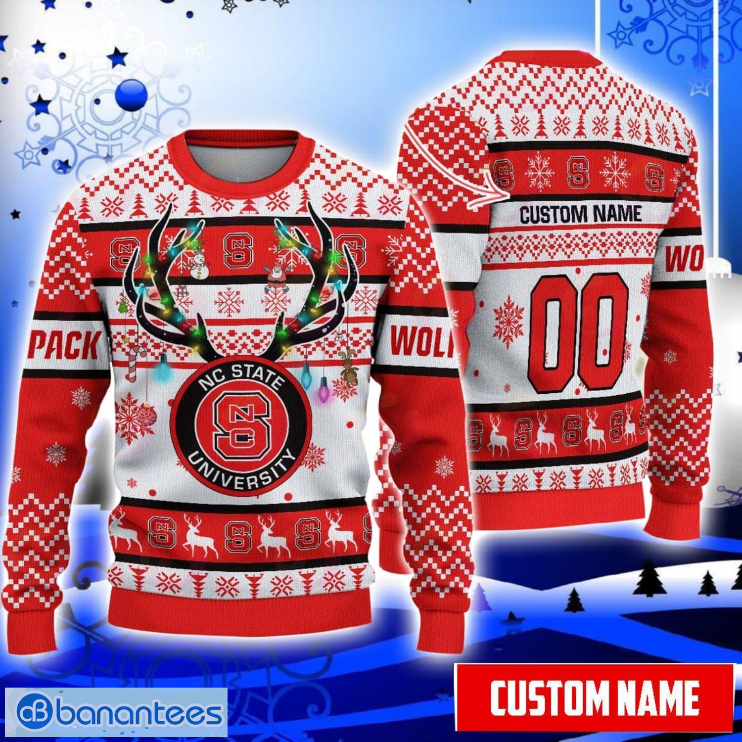 NC State Wolfpack Reindeer Pattern Special Custom Name And Number Ugly Christmas Sweater NCAA Fans Gifft Product Photo 1