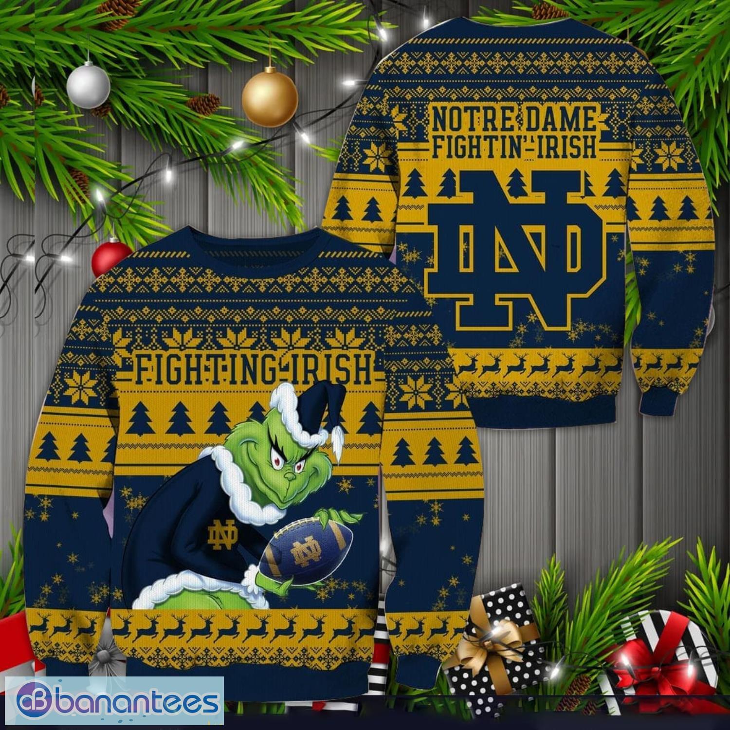 NCAA Notre Dame Fighting Irish Grinch With Ball Ugly Christmas Christmas Gift For Fans - Banantees