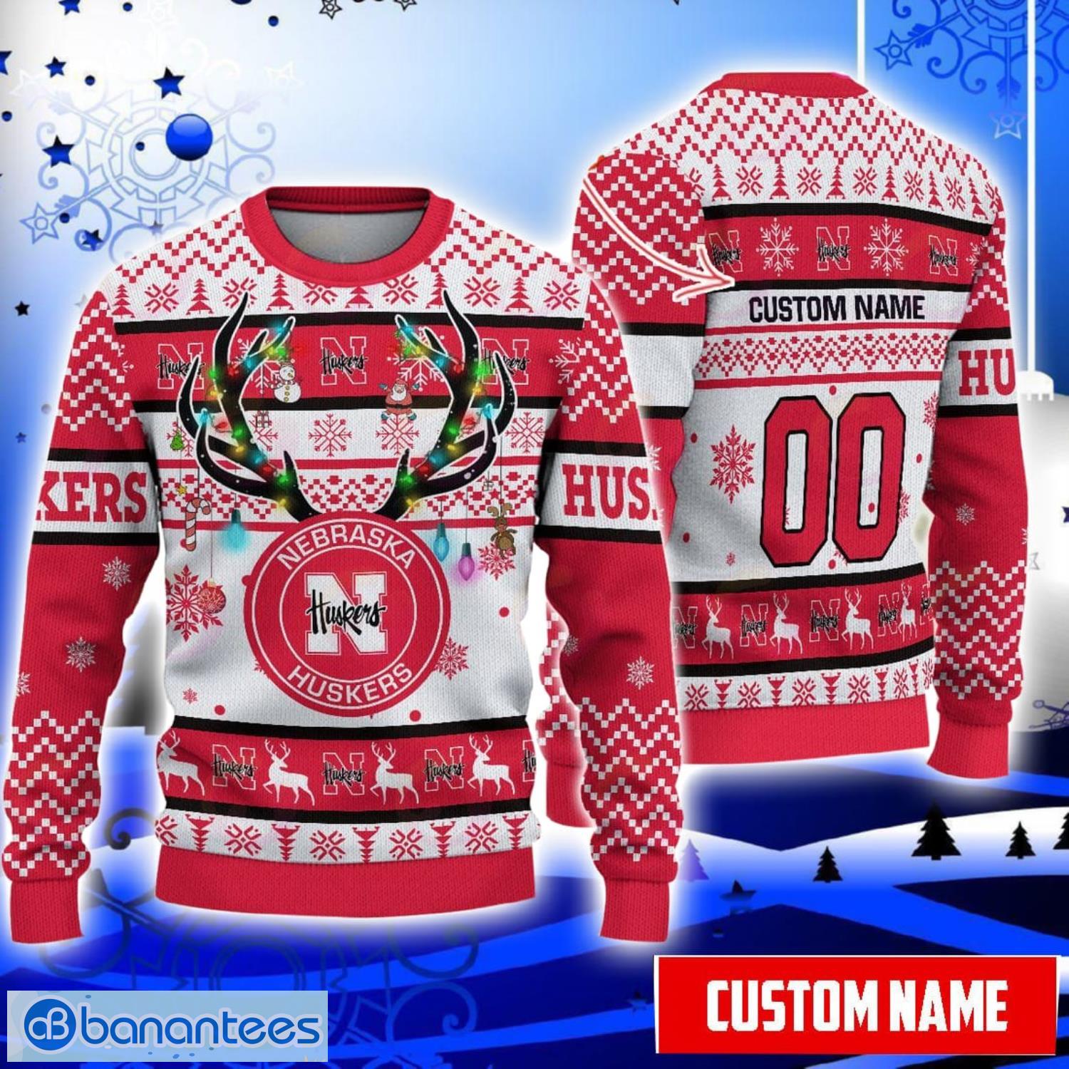 Nebraska Cornhuskers Reindeer Pattern Special Custom Name And Number Ugly Christmas Sweater NCAA Fans Gifft Product Photo 1